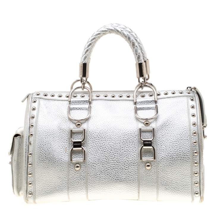 Pre Owned Versace Metallic Silver Leather Madonna Satchel