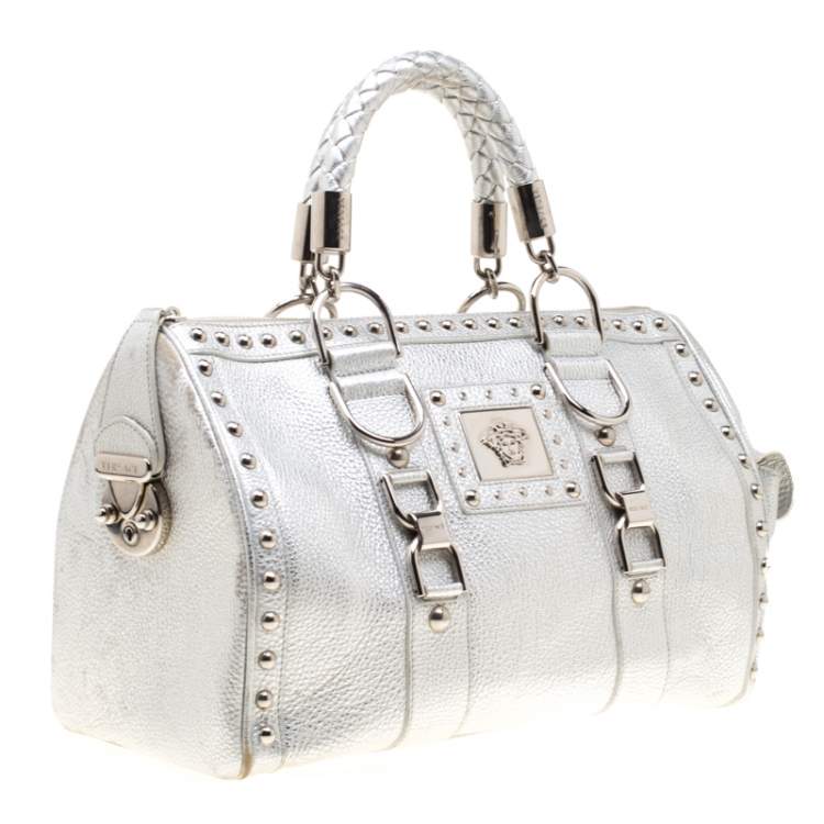 Pre Owned Versace Metallic Silver Leather Madonna Satchel