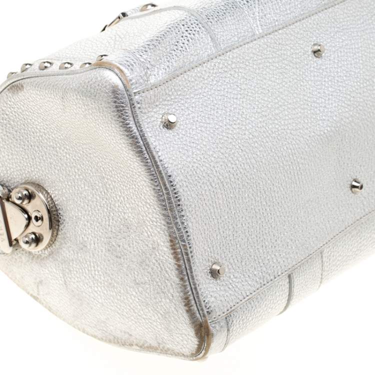 Pre Owned Versace Metallic Silver Leather Madonna Satchel