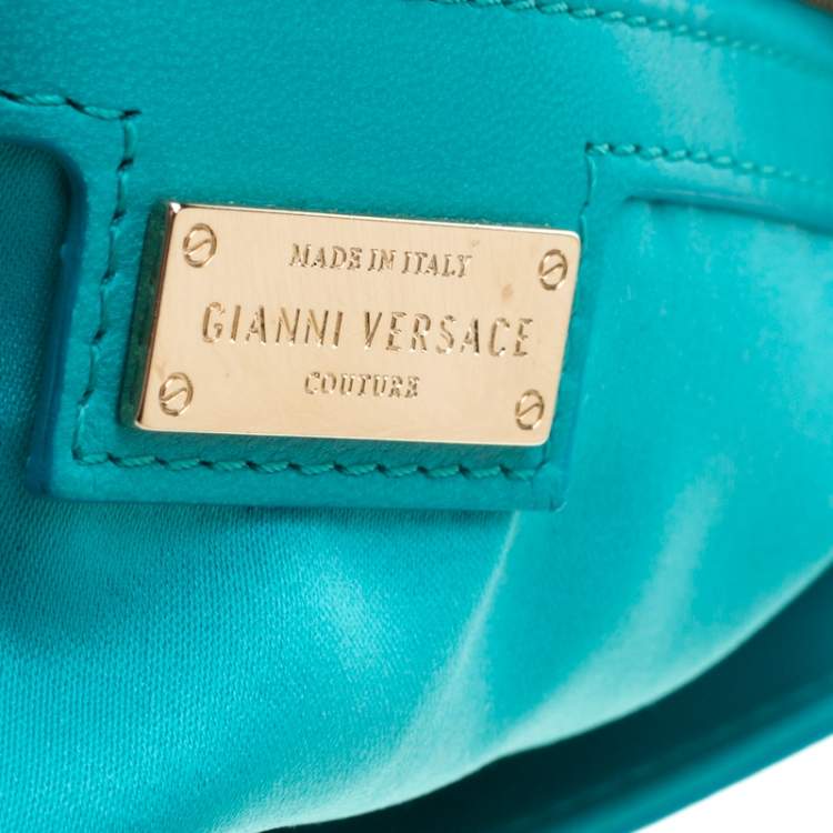 Pre Owned Versace Turquoise Leather Flap Shoulder Bag