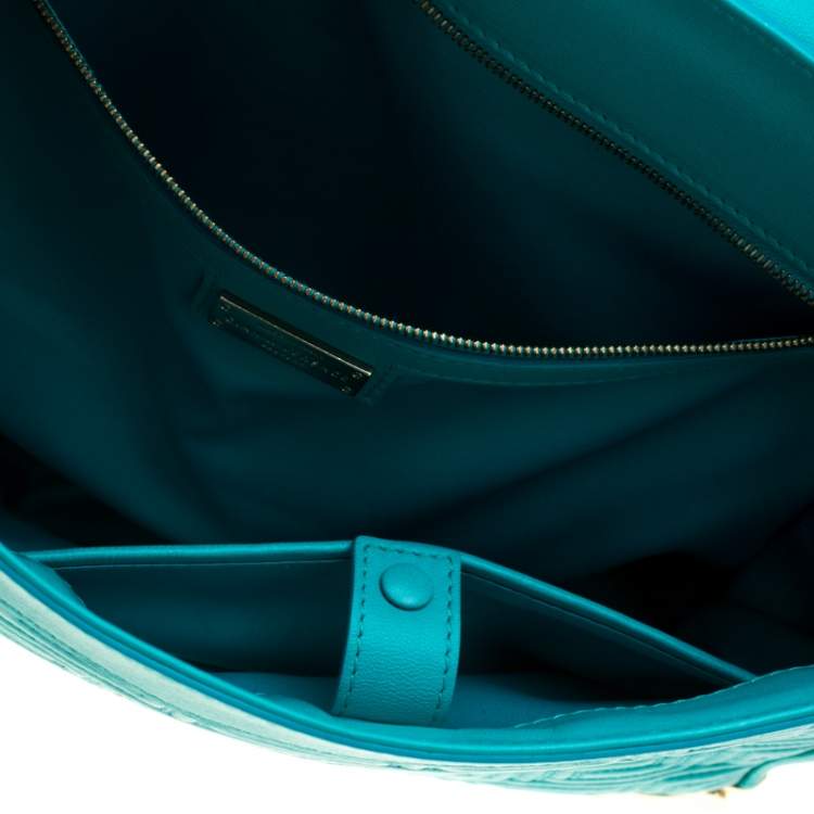 Pre Owned Versace Turquoise Leather Flap Shoulder Bag