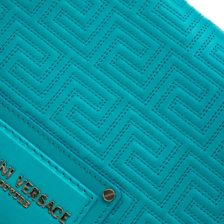 Pre Owned Versace Turquoise Leather Flap Shoulder Bag