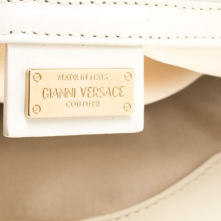 Pre Owned Versace Cream Quilted Patent Leather Snap Out Of It Satchel