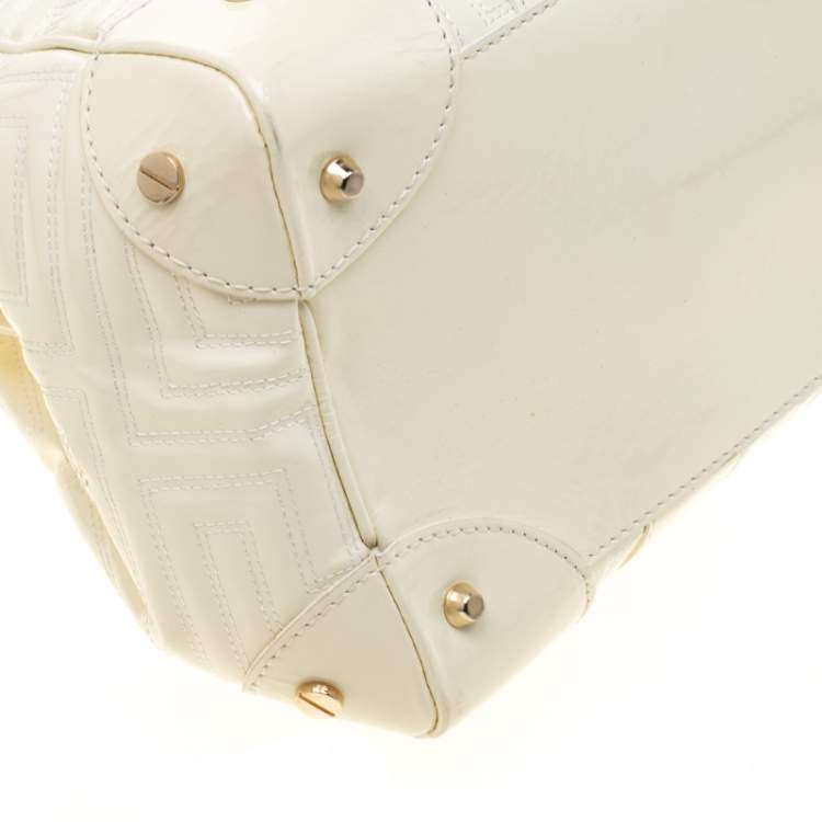 Pre Owned Versace Cream Quilted Patent Leather Snap Out Of It Satchel