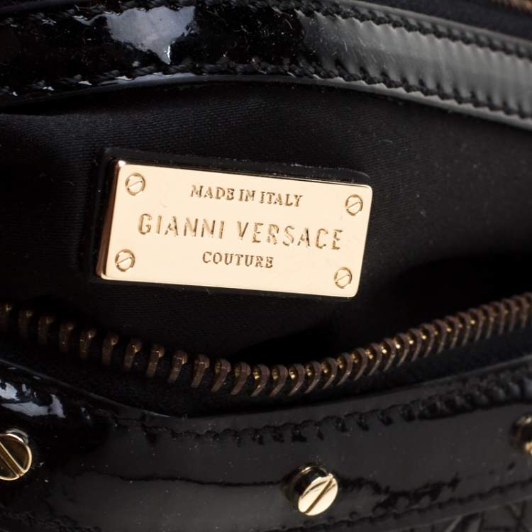 Pre Owned Versace Black Woven Patent Leather Snap Out Of It Satchel
