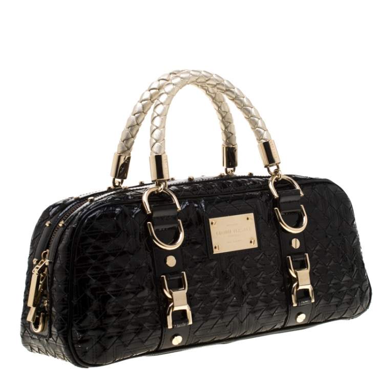 Pre Owned Versace Black Woven Patent Leather Snap Out Of It Satchel