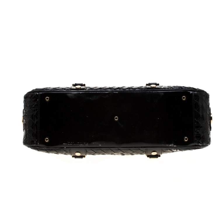 Pre Owned Versace Black Woven Patent Leather Snap Out Of It Satchel