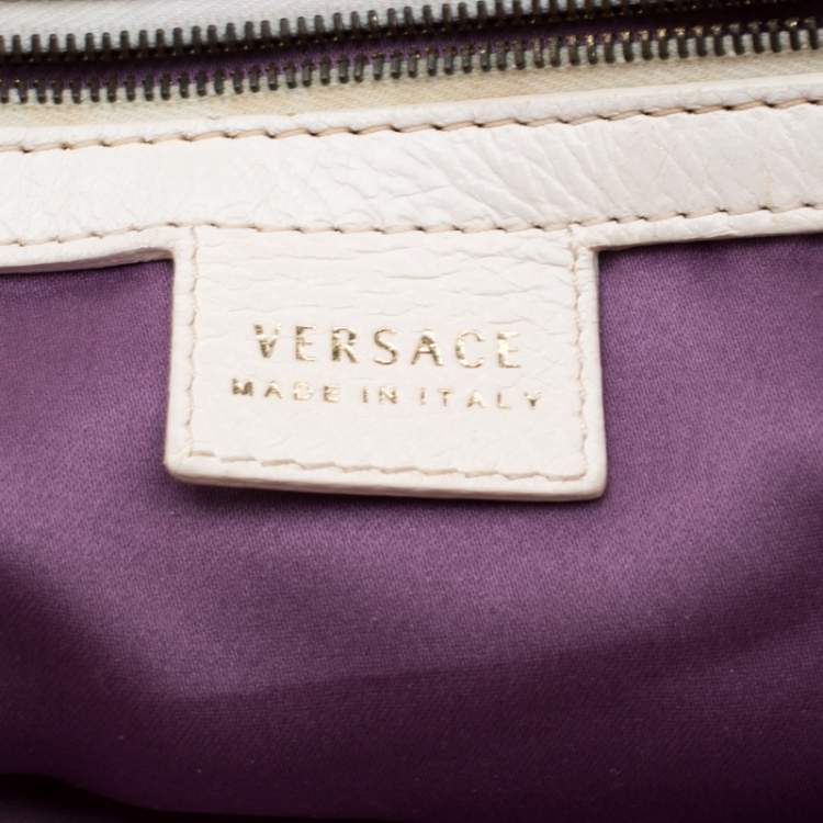 Pre Owned Versace Bag Off White Leather Dome Satchel