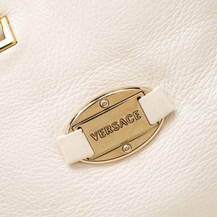 Pre Owned Versace Bag Off White Leather Dome Satchel