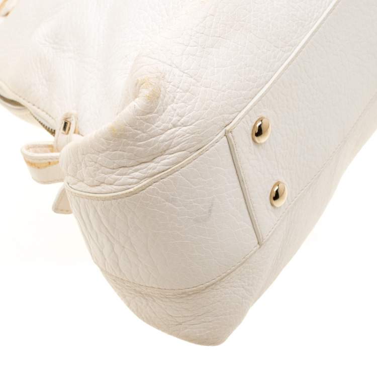 Pre Owned Versace Bag Off White Leather Dome Satchel