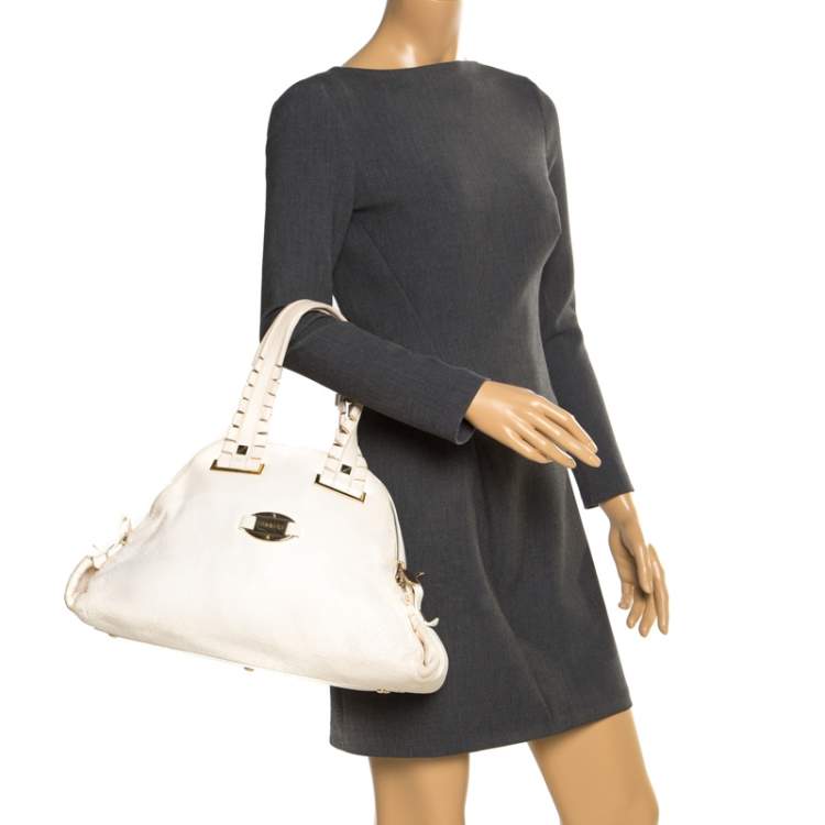 Pre Owned Versace Bag Off White Leather Dome Satchel