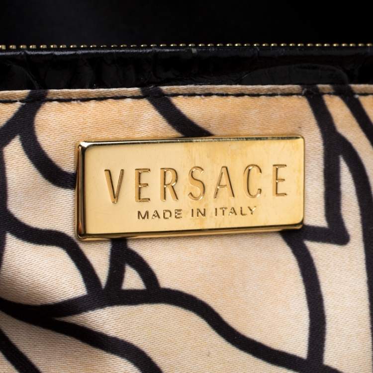 Pre Owned Versace Black Croc, Snakeskin, Calfhair and Suede Tassel Satchel