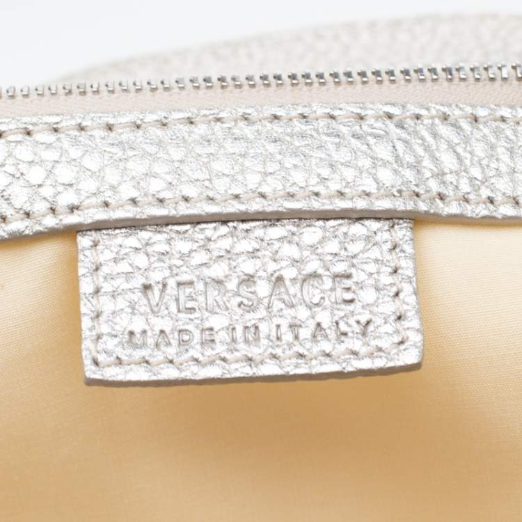Pre Owned Versace Beige Metallic Canvas, Leather and Suede Trim Satchel