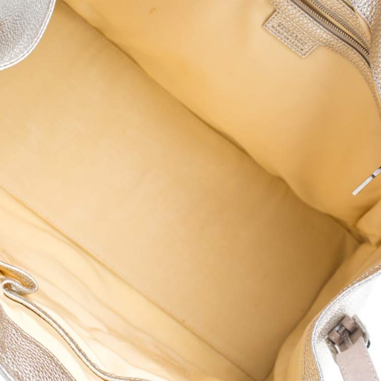Pre Owned Versace Beige Metallic Canvas, Leather and Suede Trim Satchel