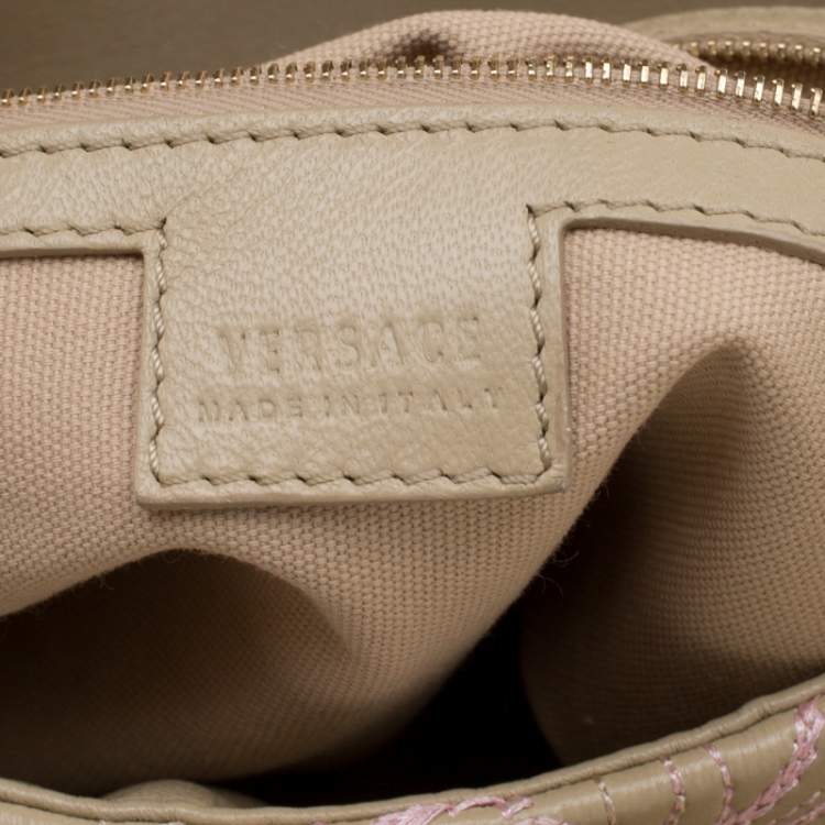 Pre Owned Versace Beige/Pink Quilted Barocco Leather Top Handle Bag