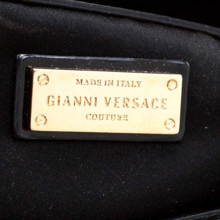 Pre Owned Versace Black/Gold Quilted Patent Leather Satchel