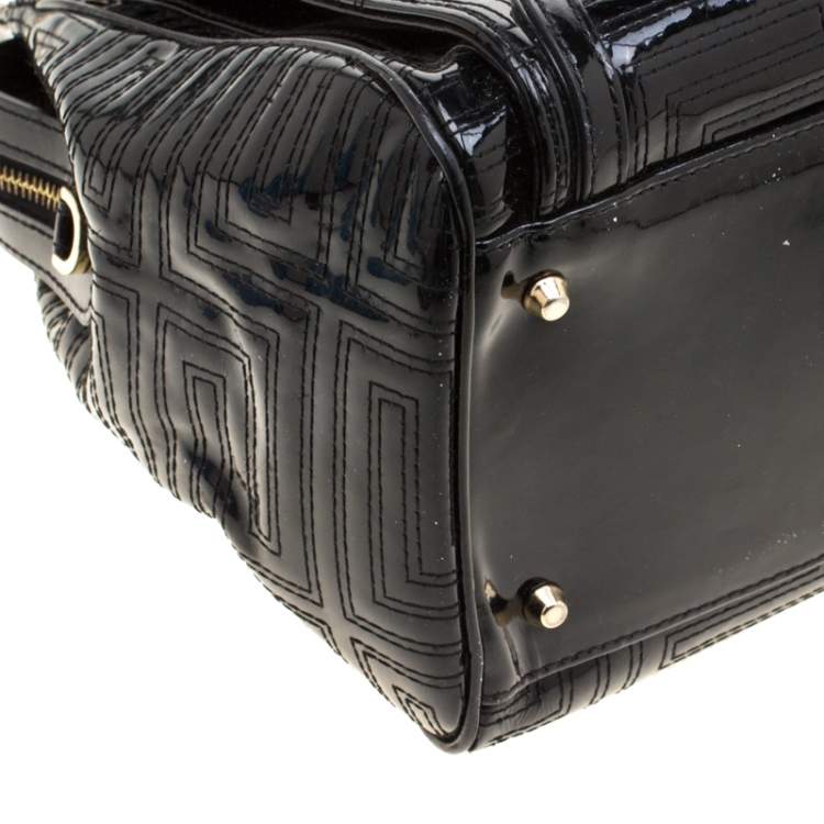 Pre Owned Versace Black/Gold Quilted Patent Leather Satchel