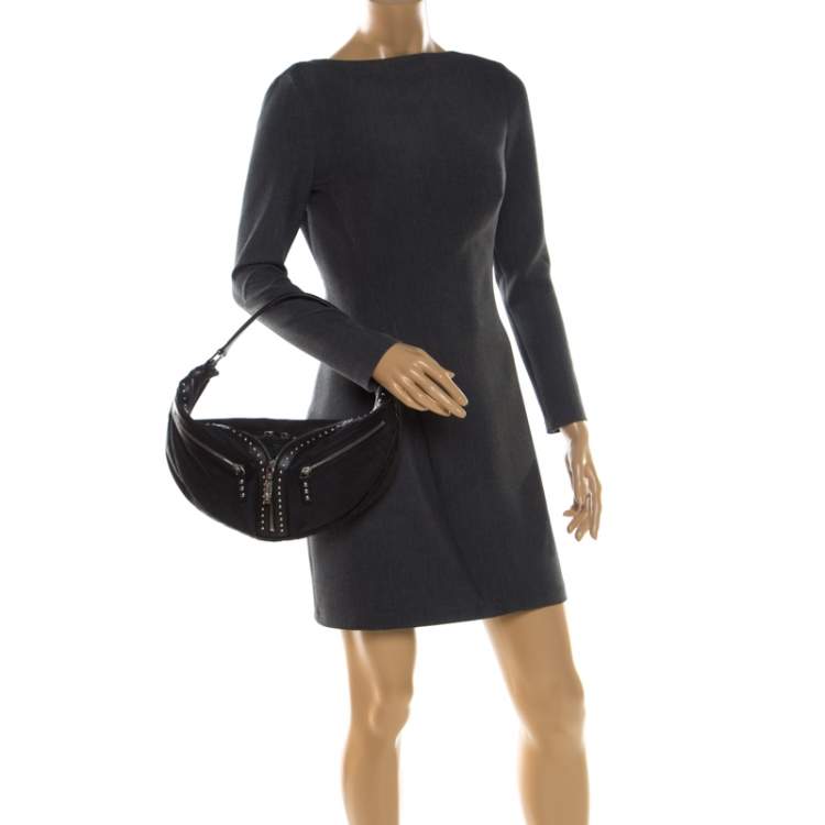 Pre Owned Versace Black Leather Hobo