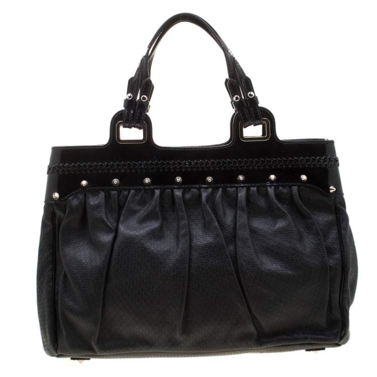 Pre Owned Versace Black Stud Leather Tote