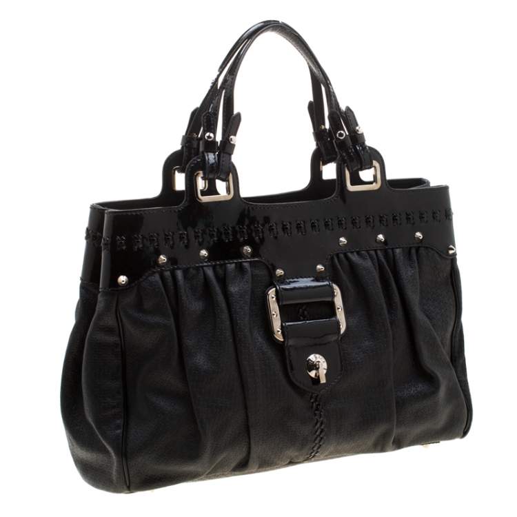 Pre Owned Versace Black Stud Leather Tote