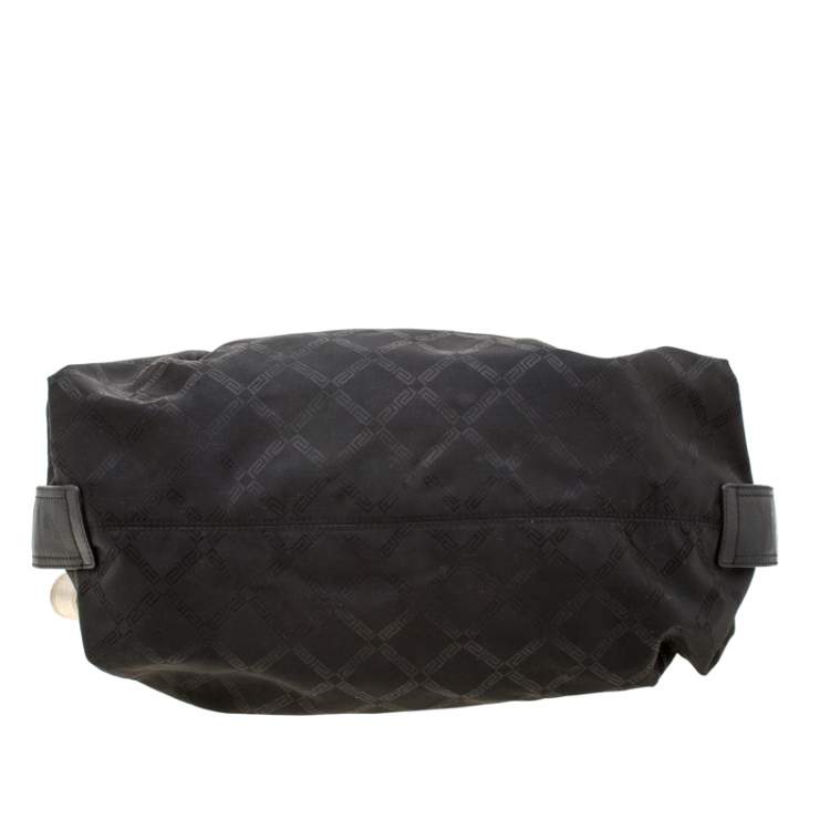 Pre Owned Versace Black/Gold Fabric and Leather Medusa Head Logo Satchel