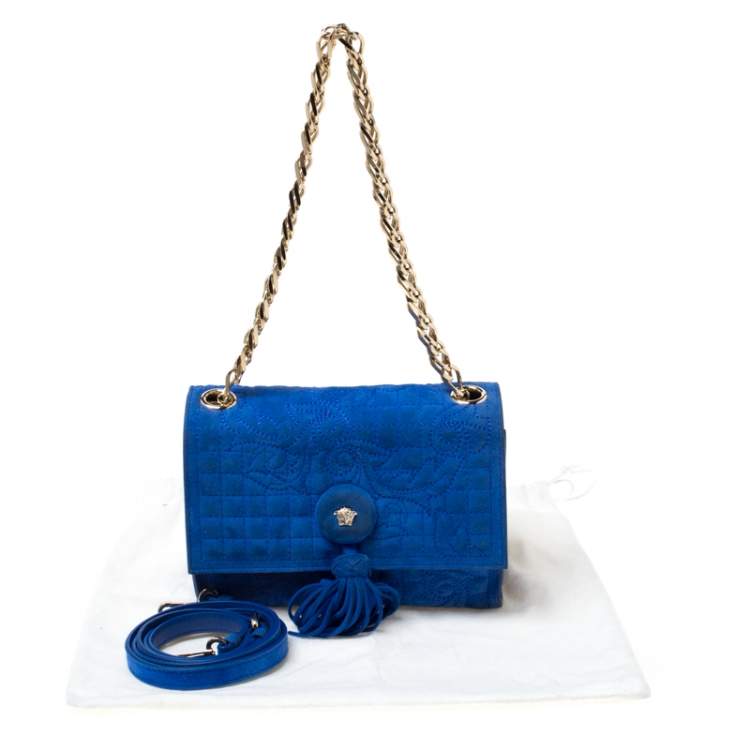 Pre Owned Versace Blue Suede Vanitas Crossbody Bag 