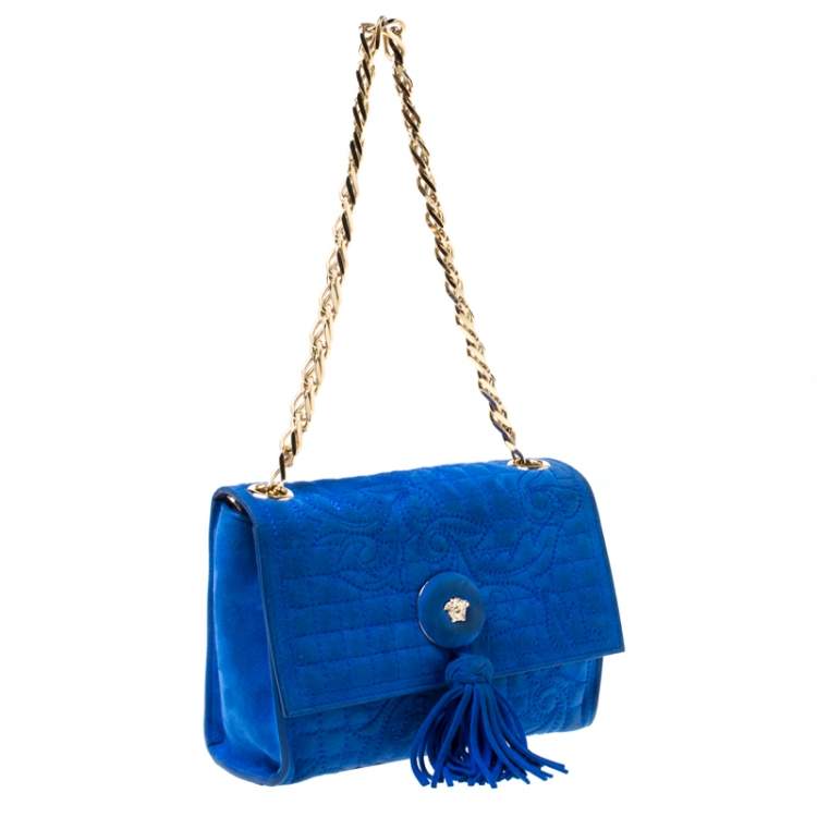 Pre Owned Versace Blue Suede Vanitas Crossbody Bag 
