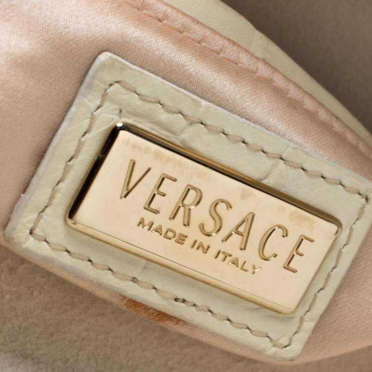 Pre Owned Versace Cream Croc Embossed Leather and Suede Medium Canyon Bag