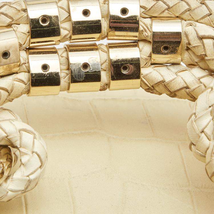 Pre Owned Versace Cream Croc Embossed Leather and Suede Medium Canyon Bag
