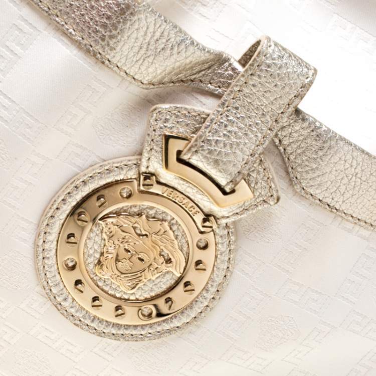 مملوكة مسبقًا Versace White/Silver Signature Fabric and Leather Hobo