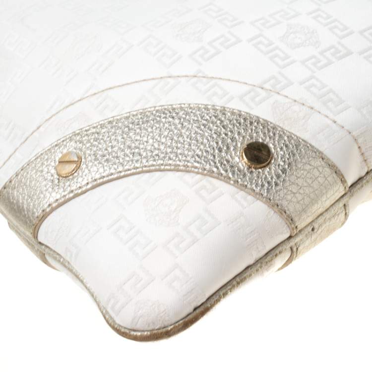 مملوكة مسبقًا Versace White/Silver Signature Fabric and Leather Hobo