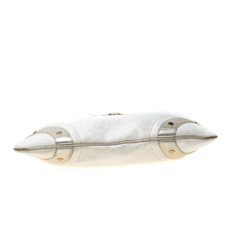 مملوكة مسبقًا Versace White/Silver Signature Fabric and Leather Hobo