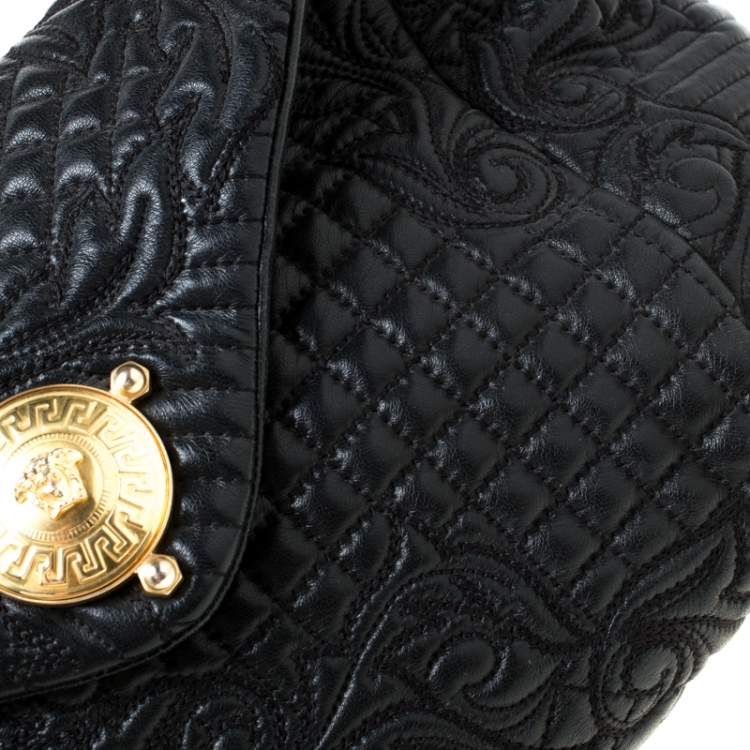Pre Owned Versace Black Quilted Barocco Leather Top Handle Bag