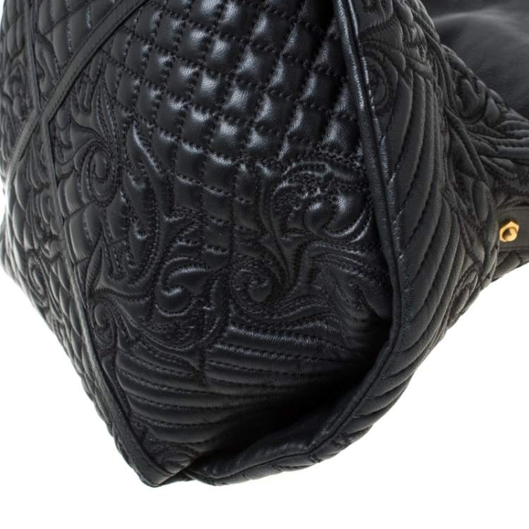 Pre Owned Versace Black Quilted Barocco Leather Top Handle Bag