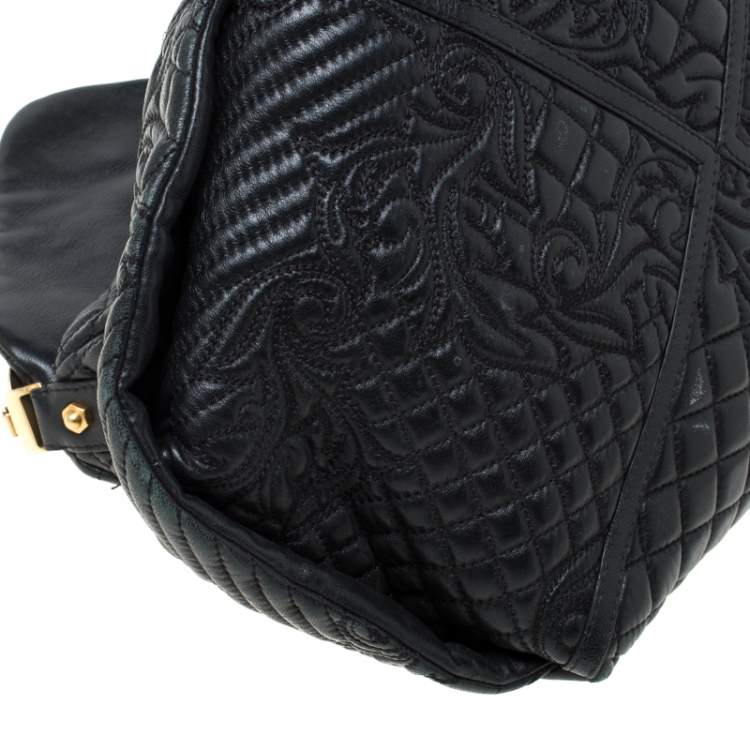 Pre Owned Versace Black Quilted Barocco Leather Top Handle Bag
