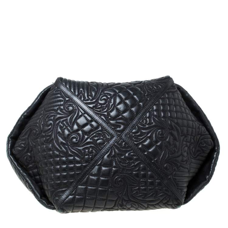 Pre Owned Versace Black Quilted Barocco Leather Top Handle Bag