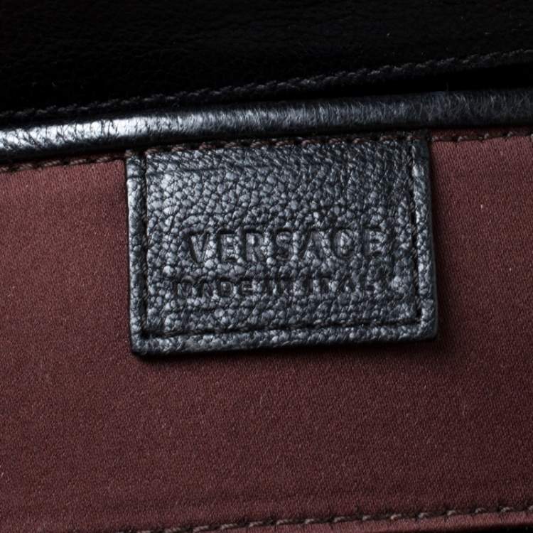 Pre Owned Versace Brown/Black Croc Embossed Patent Leather Madonna Boston Bag