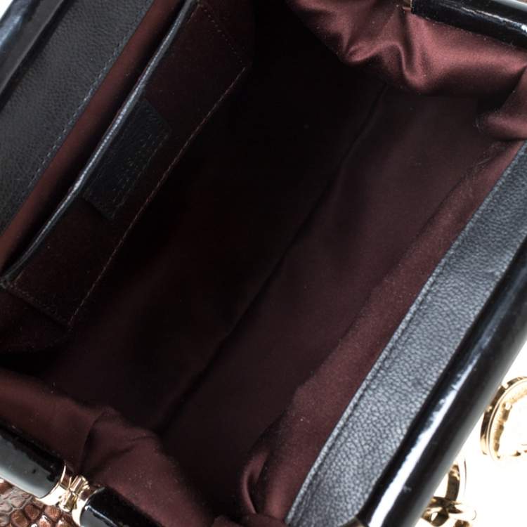 Pre Owned Versace Brown/Black Croc Embossed Patent Leather Madonna Boston Bag
