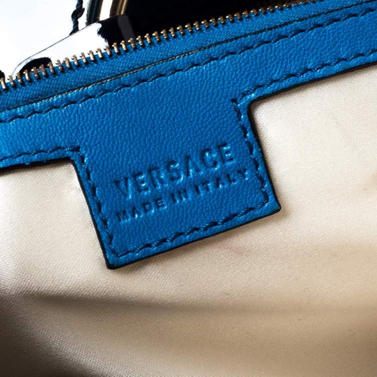 Pre Owned Versace Multicolor Suede and Patent Leather Lazer Cut Satchel