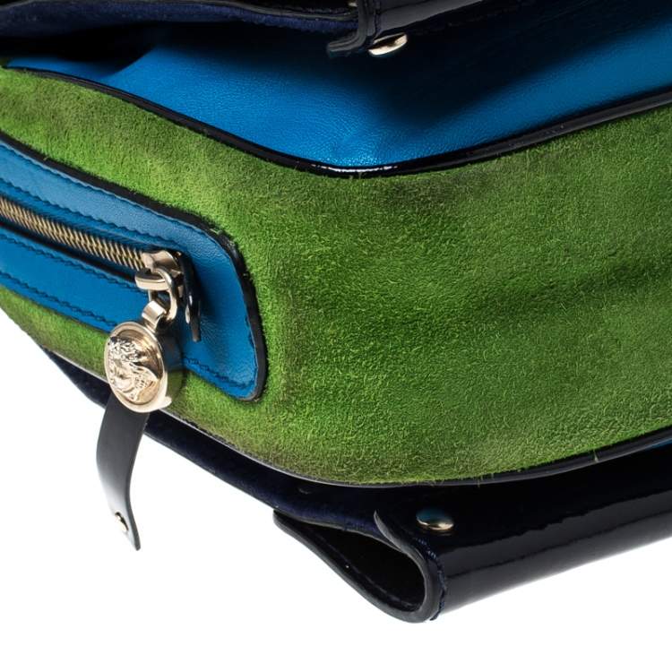 Pre Owned Versace Multicolor Suede and Patent Leather Lazer Cut Satchel