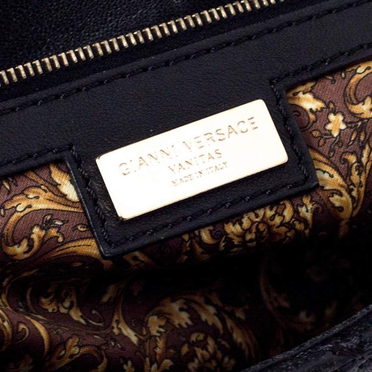 Pre Owned Versace Black Barocco Leather Altea Top Handle Bag