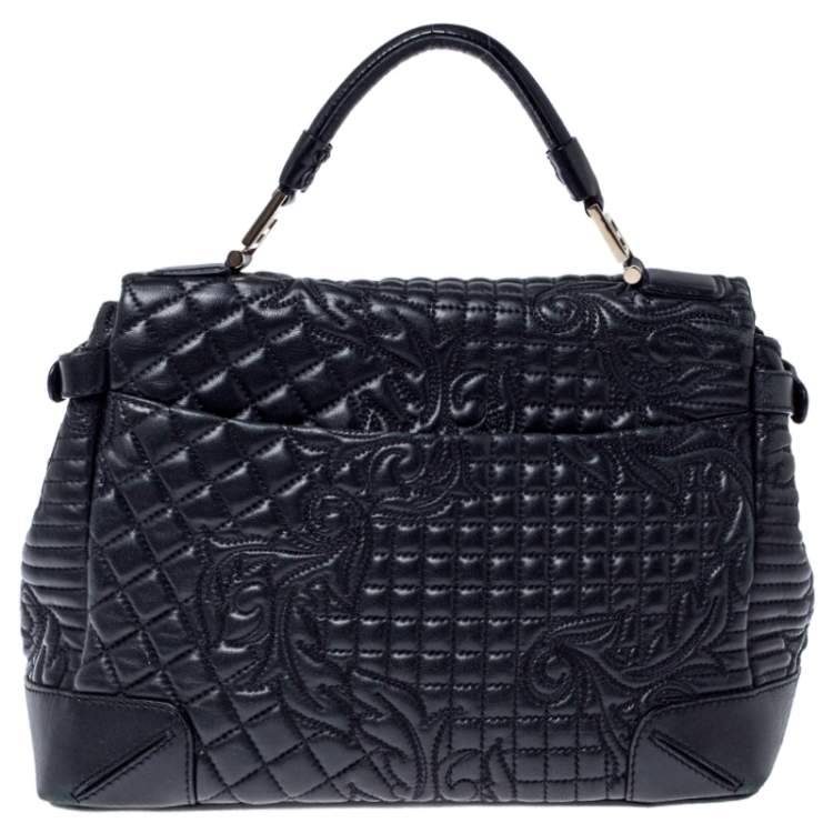 Pre Owned Versace Black Barocco Leather Altea Top Handle Bag