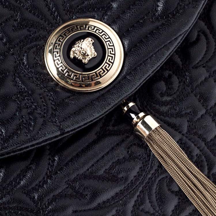 Pre Owned Versace Black Barocco Leather Altea Top Handle Bag