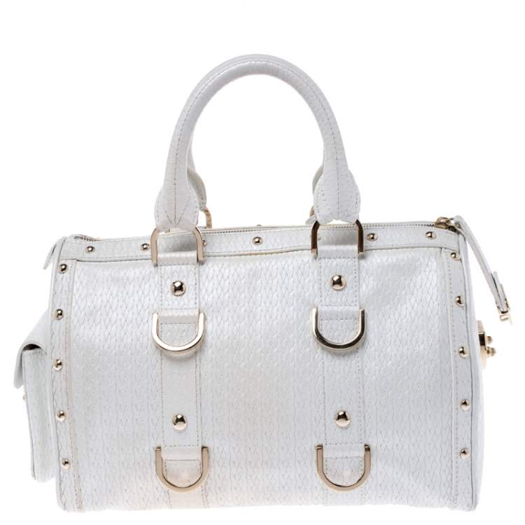 Pre Owned Versace White Leather Studded Satchel