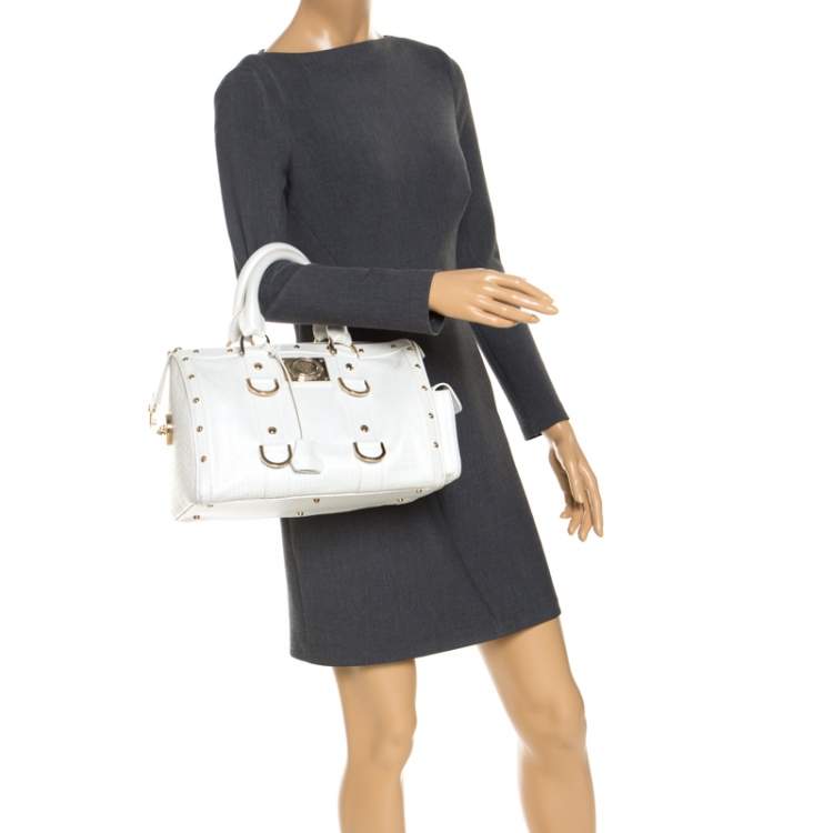 Pre Owned Versace White Leather Studded Satchel