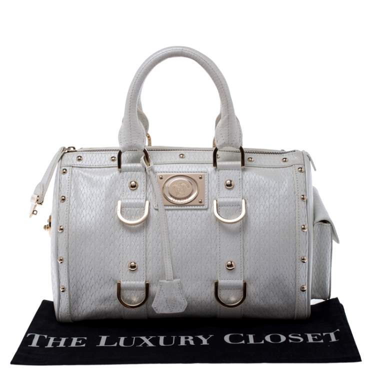 Pre Owned Versace White Leather Studded Satchel