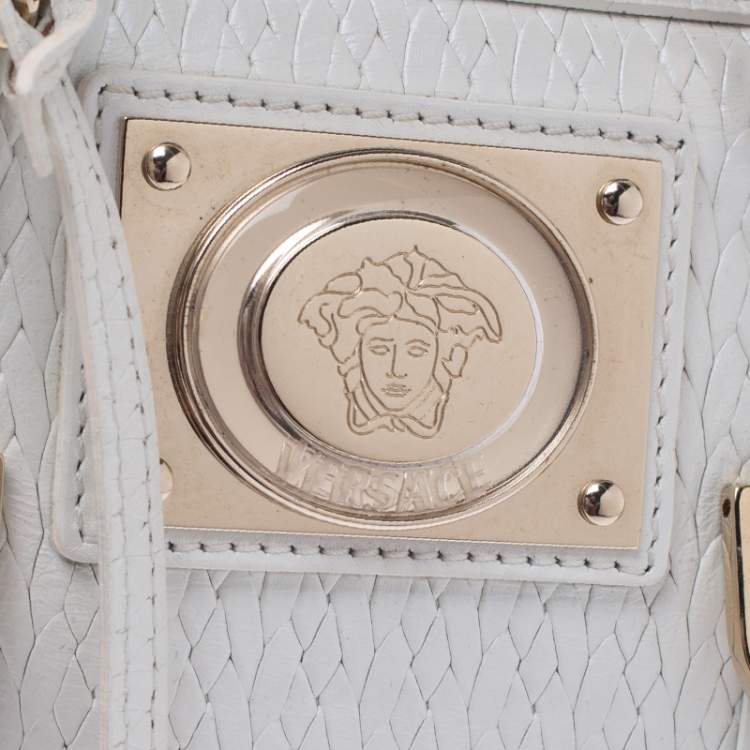 Pre Owned Versace White Leather Studded Satchel