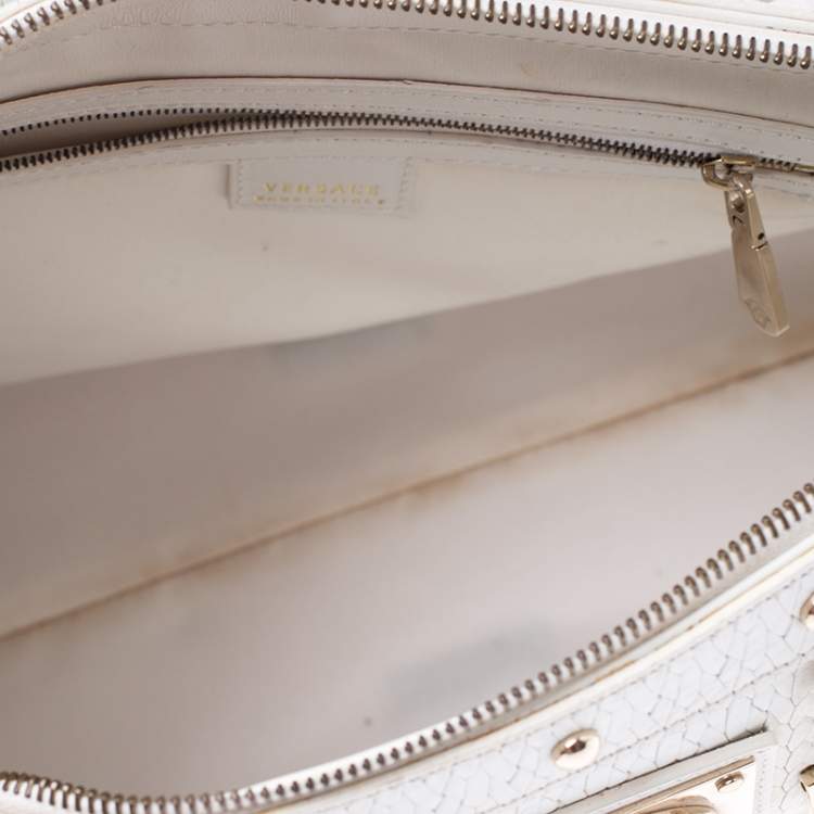 Pre Owned Versace White Leather Studded Satchel