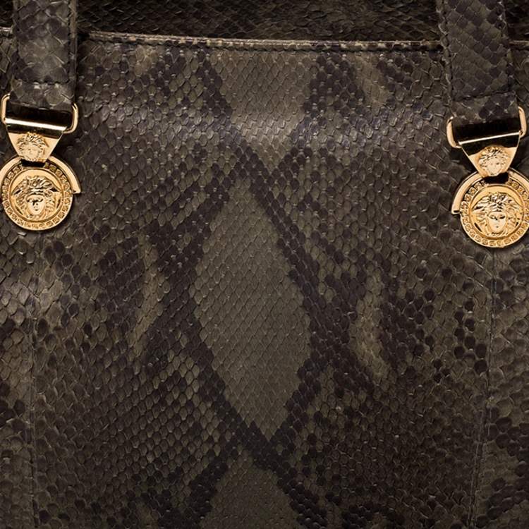 Pre Owned Versace Green Python Leather Tote 