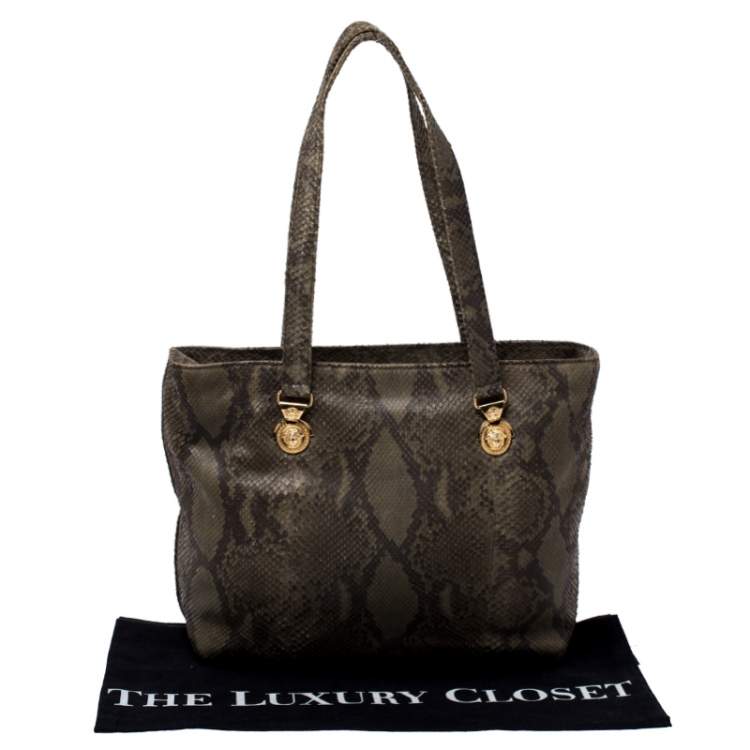 Pre Owned Versace Green Python Leather Tote 